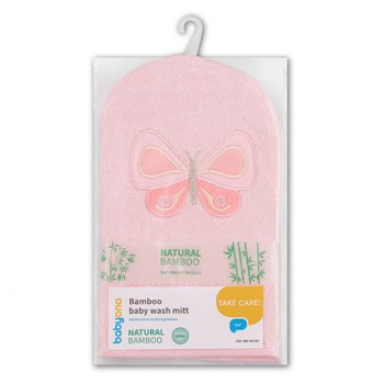 Bambusa cimdiņš bērna mazgāšanai BabyOno 347/07 pink butterfly Bambusa cimdiņš bērna mazgāšanai BabyOno 347/07 pink butterfly