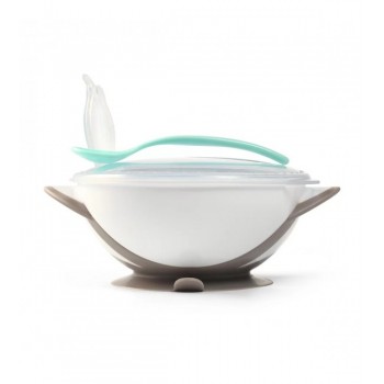 Bļoda ar piesūcekni un karoti BabyOno 1063/02 grey Bļoda ar piesūcekni un karoti BabyOno 1063/02 grey