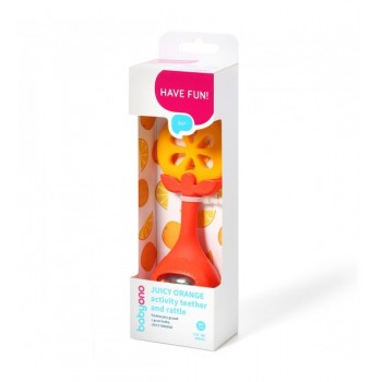 Zobu riņķis ar grabuli JUICY ORANGE BabyOno 499/01